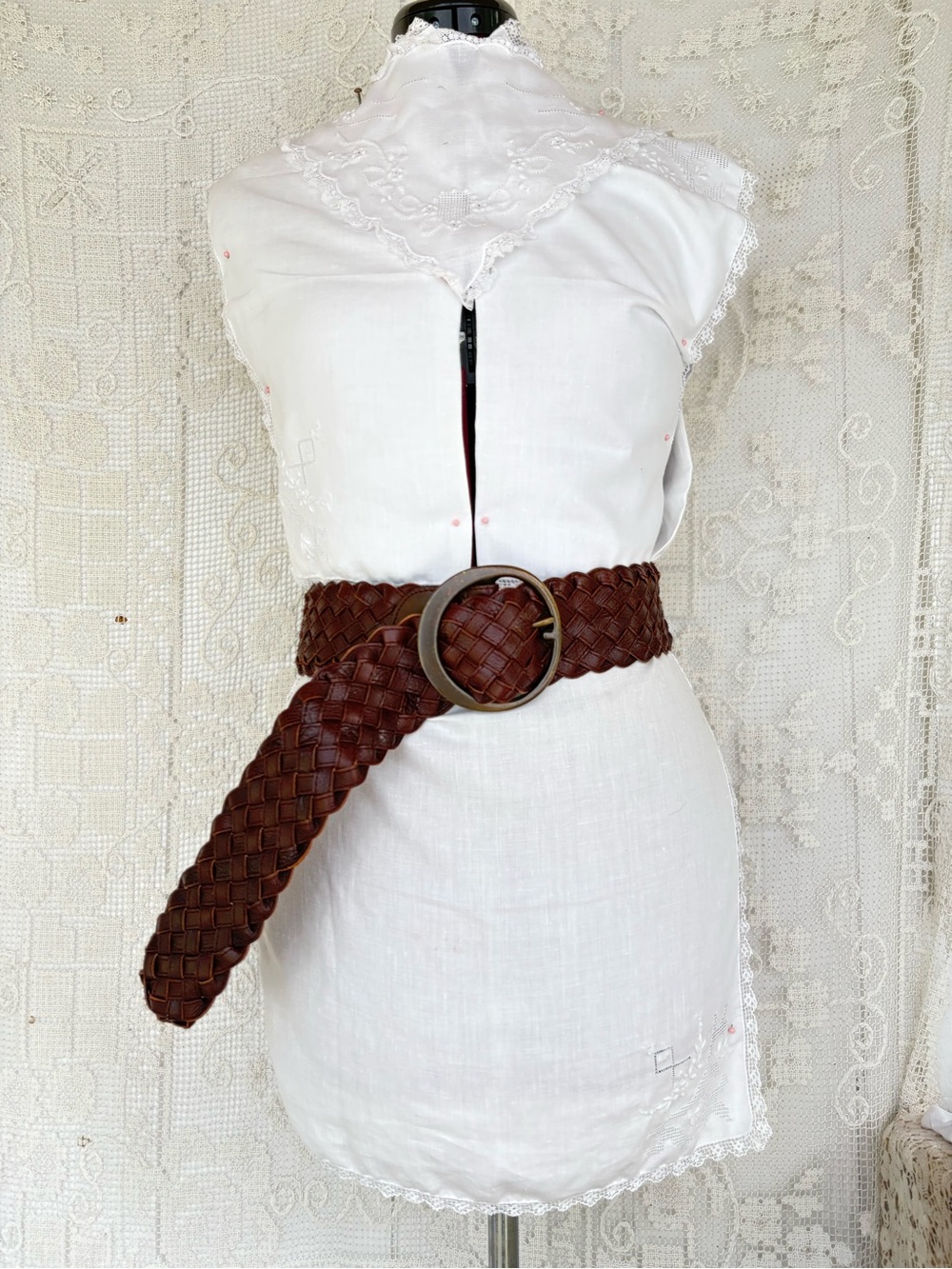 Banana Republic Dark Brown Braided Leather Belt with Round Buckle